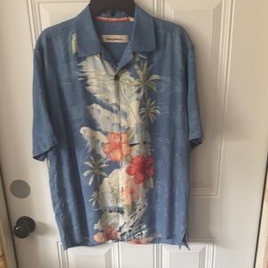 Tommy Bahama Blue Floral Silk Men's Shirt, Medium
